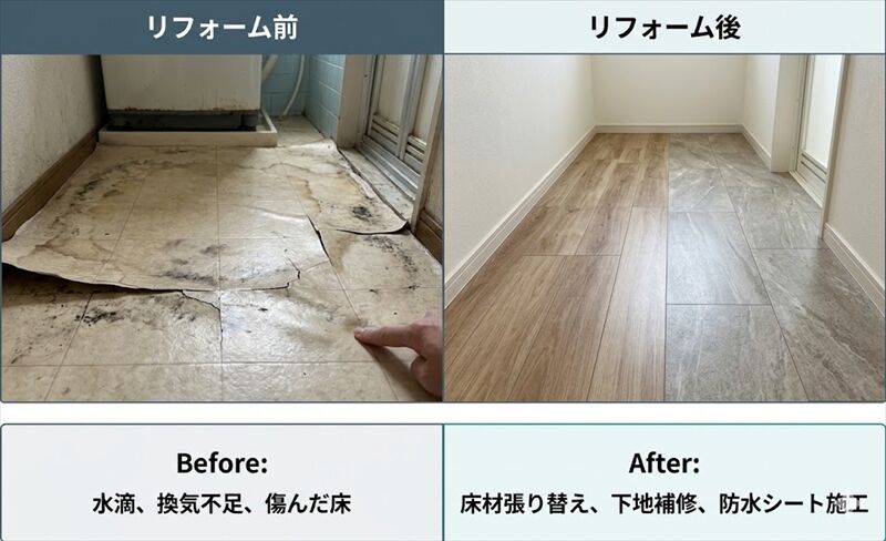 脱衣所の床がふわふわ？湿気が原因かもしれません